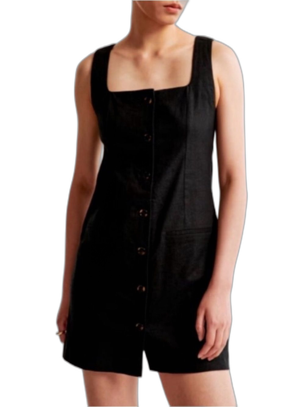 NWT Abercrombie & Fitch Black Linen Sleeveless Mini Button Up Dress XXS T Tall